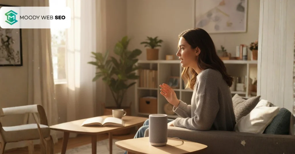 SEO Content Refresh Strategy in 2025: How to Revive Old Posts and Boost Traffic person asking a smart speaker a question