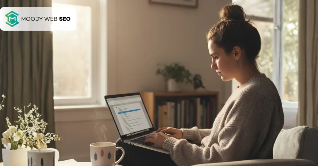 SEO Content Refresh Strategy in 2025: How to Revive Old Posts and Boost Traffic writer updating content on laptop